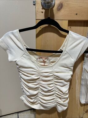 Olivaceous Cream Ruched Scoop Neck Crop Top